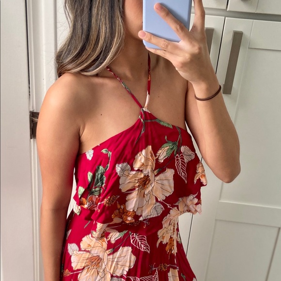 Dresses & Skirts - Floral maxi - red with slit